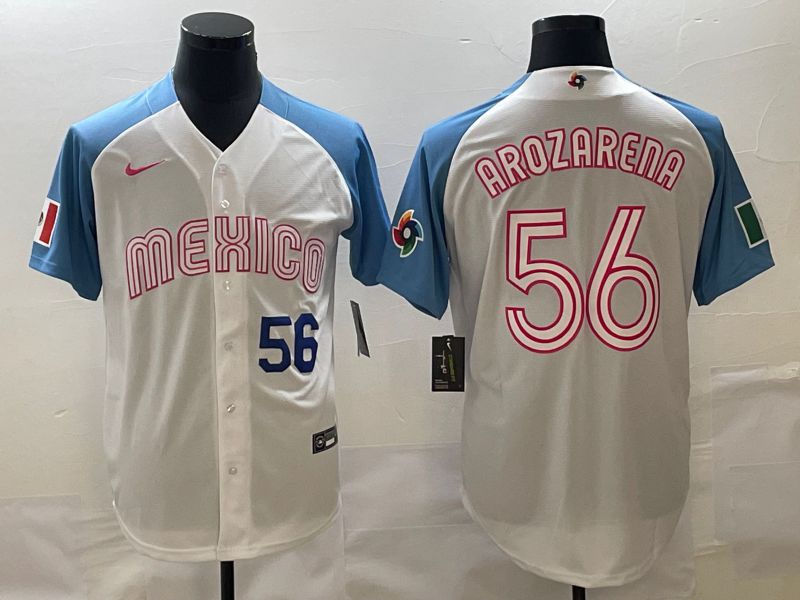 Men 2023 World Cub Mexico #56 Arozarena White blue Nike MLB Jersey20->more jerseys->MLB Jersey